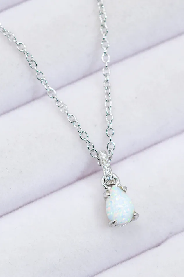 Trendsi Necklaces Opal Pendant 925 Sterling Silver ChainLink Necklace