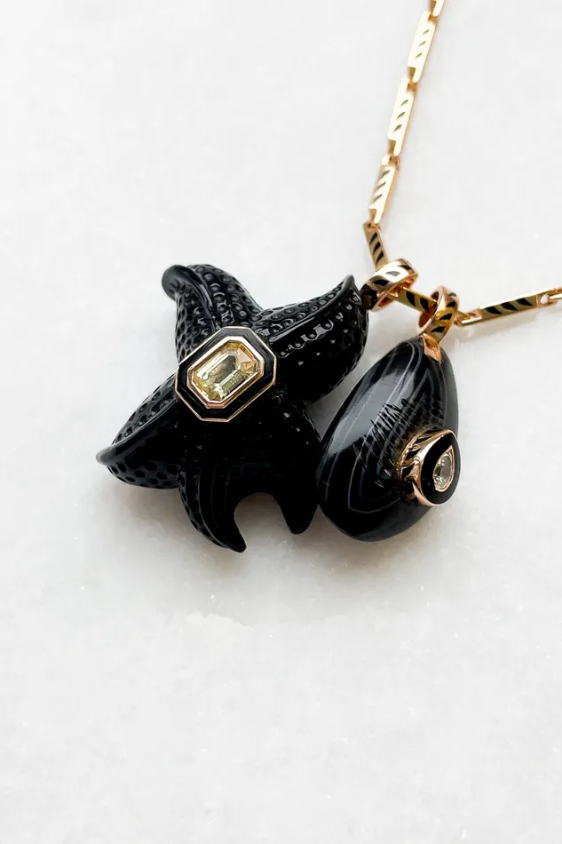 DEZSO Charm Necklaces Onyx Starfish with Sapphire Charm