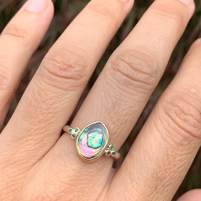 Emily Amey Jewelry Rings Abalone and Emerald ring in 14k gold and Sterling Silver