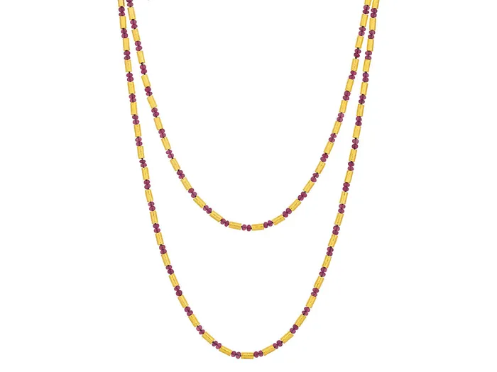 GG GOLD CLS Necklaces GURHAN Vertigo Gold Ruby SingleStrand Beaded Long Necklace Gold Tubes and Cabochon Beads