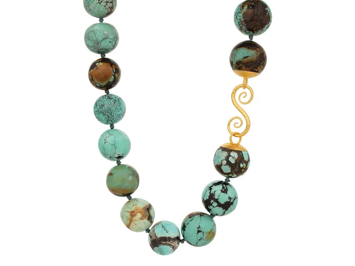 GG GOLD OOAK Necklaces GURHAN Spell Gold Turquoise Beaded Short Necklace 28mm Round Ball Beads