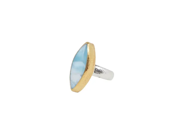 GG SILVER CLR Rings GURHAN Galapagos Sterling Silver Larimar Cocktail Ring 25x10mm Marquise Stone Gold Accents
