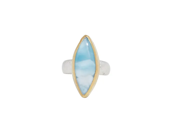 GG SILVER CLR Rings GURHAN Galapagos Sterling Silver Larimar Cocktail Ring 25x10mm Marquise Stone Gold Accents