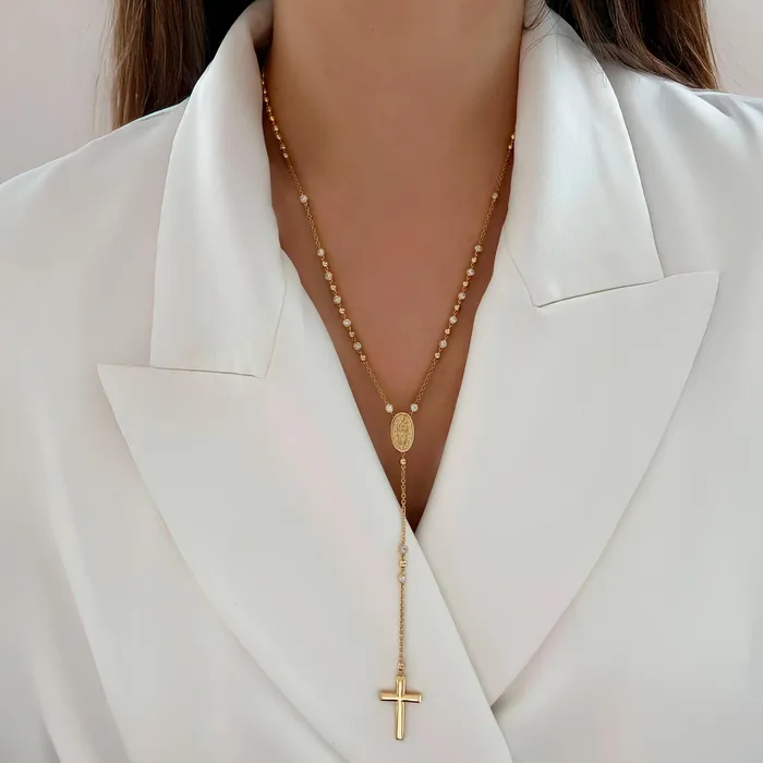 Gold and Diamond Ball Rosary Necklace Alev Jewelry Necklaces