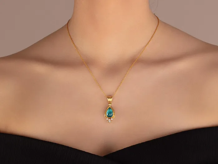 GURHAN Muse Gold Apatite Pendant Necklace 14x10mm Teardrop set in Wide Frame GG GOLD OOAK Necklaces