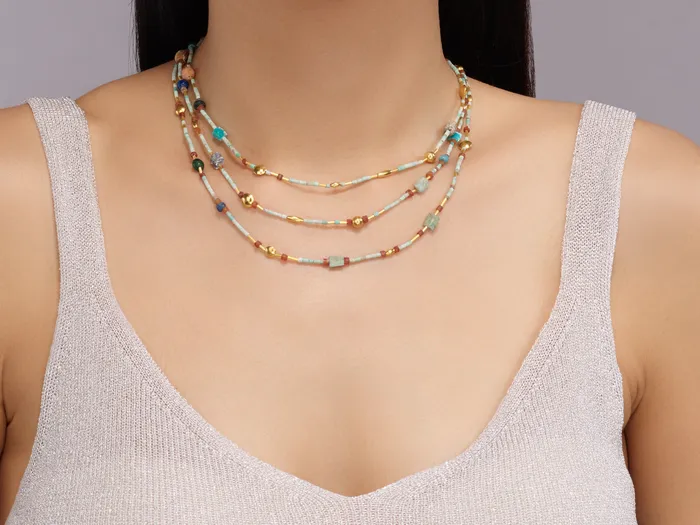 GURHAN Phoenician Gold Turquoise Beaded Long Necklace SingleStrand GG GOLD CLS Necklaces