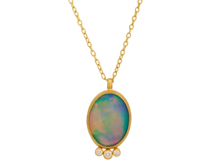 GURHAN Rune Gold Opal Pendant Necklace 25x19mm Oval GG GOLD OOAK Necklaces