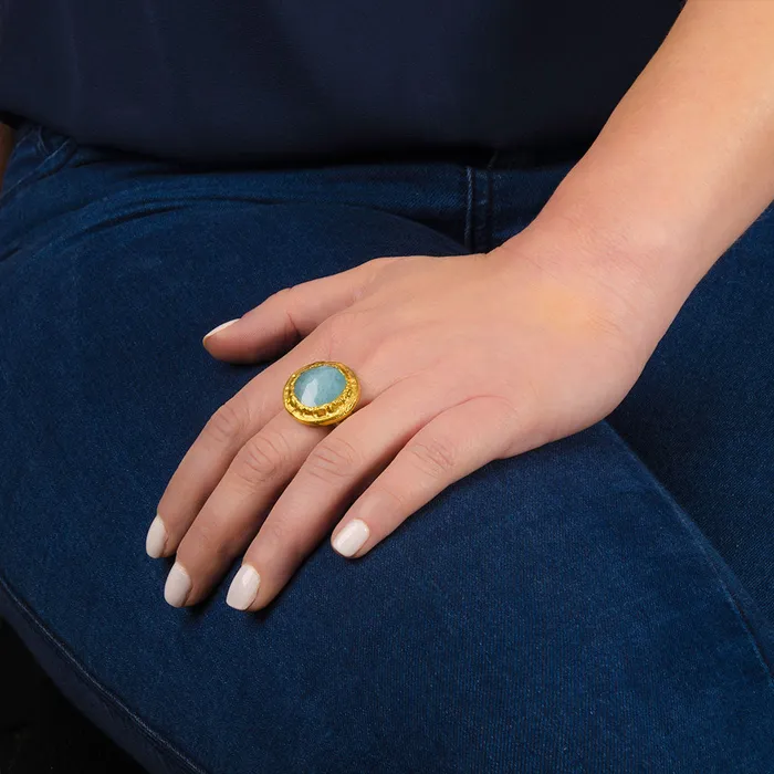 Gzahav Rings Aquamarine Gold Silver Ring