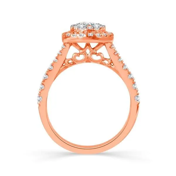 IDD USA LLC Rings Oval Shaped Halo 10K Rose Gold Diamond Engagement Ring