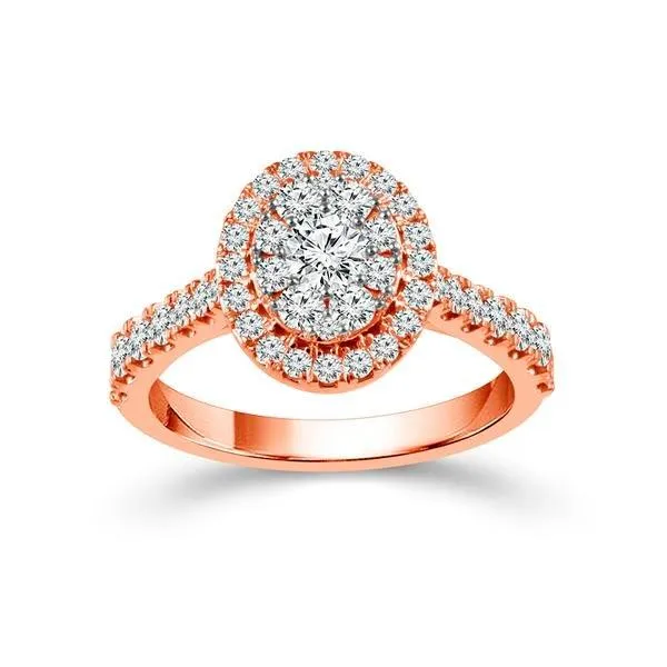 IDD USA LLC Rings Oval Shaped Halo 10K Rose Gold Diamond Engagement Ring