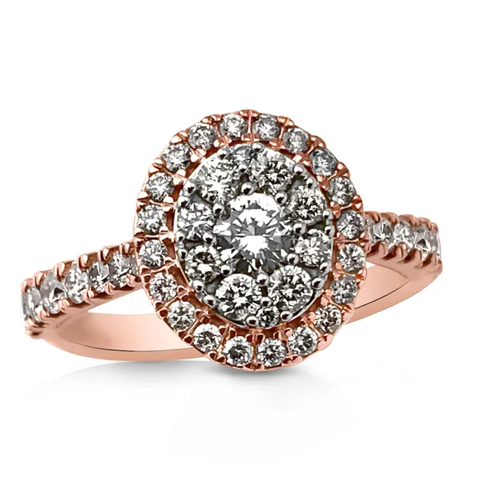 IDD USA LLC Rings Oval Shaped Halo 10K Rose Gold Diamond Engagement Ring