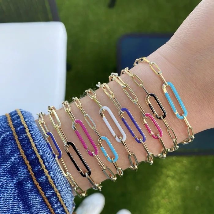 Large Enamel Clasp Paperclip Bracelet Alev Collection Bracelets