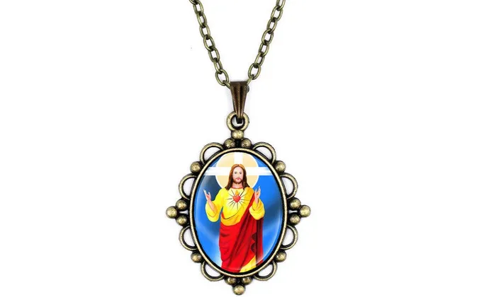 Necklaces sparklingselections Bible Series Jesus PortraitCross Glass Pendant Necklace