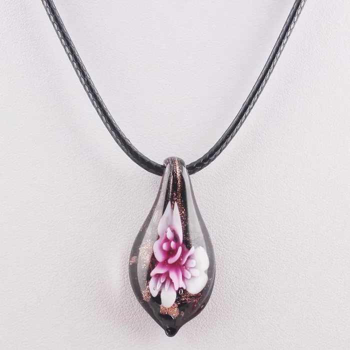 Necklaces sparklingselections Women Flower Lampwork Water Drop Shape Murano Glass Pendant Necklace Necklaces sparklingselections Women Flower Lampwork Water Drop Shape Murano Glass Pendant Necklace