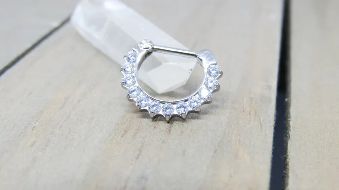 Septum piercing clicker 16g clear set gemstones hypoallergenic daith ear piercing ring SirenBodyJewelry Rings