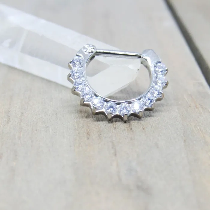 Septum piercing clicker 16g clear set gemstones hypoallergenic daith ear piercing ring SirenBodyJewelry Rings