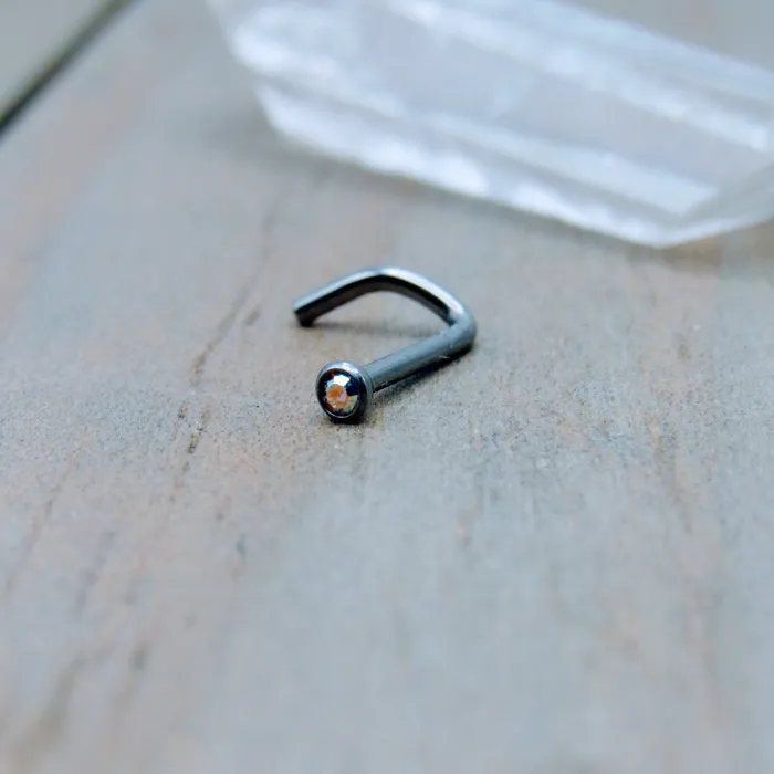 SirenBodyJewelry Rings Titanium nose piercing stud 2mm aurora borealis gemstone ring hypoallergenic nostril screw