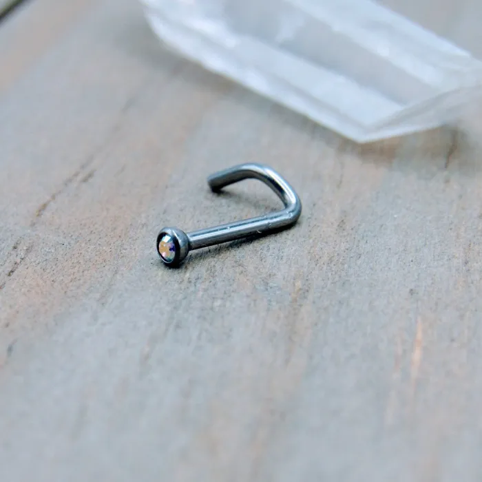 SirenBodyJewelry Rings Titanium nose piercing stud 2mm aurora borealis gemstone ring hypoallergenic nostril screw