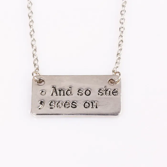sparklingselections Necklaces Hand Stamped And So She Goes On Charms Pendant Necklace
