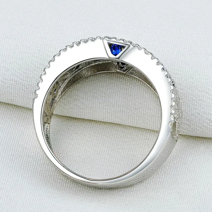 sparklingselections Rings Blue Zirconia Sterling Silver Wedding Ring For Women